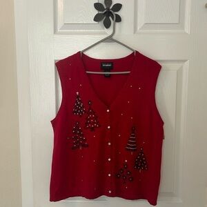 Designers Originals Studio Joy Christmas Tree Beaded Sweater Vest Size Large